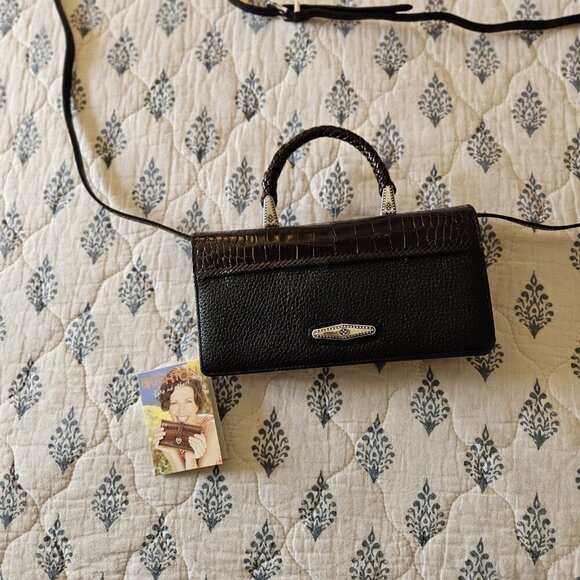 Brighton Gina Organizer Mini Crossbody Bag – Black Croc-Embossed Leather NWT - Picture 14 of 16